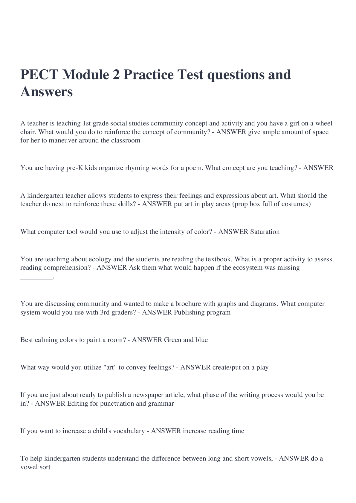 Preview image for PECT Module 2 Practice Test questions and Answers